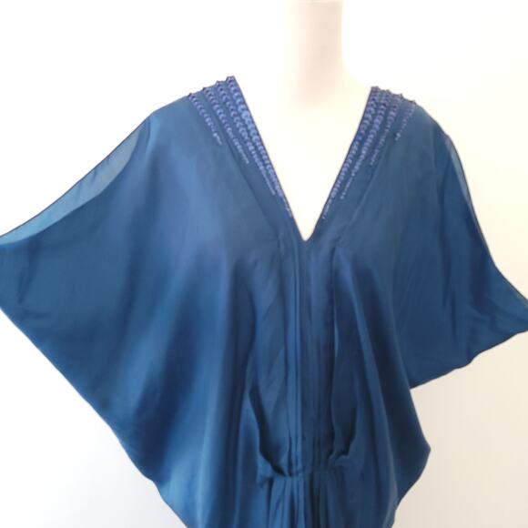 Sachin + Babi for Ankasa Silk Caftan Beaded Kimono Sleeves Blue Lightweight 2 - Picture 5 of 12